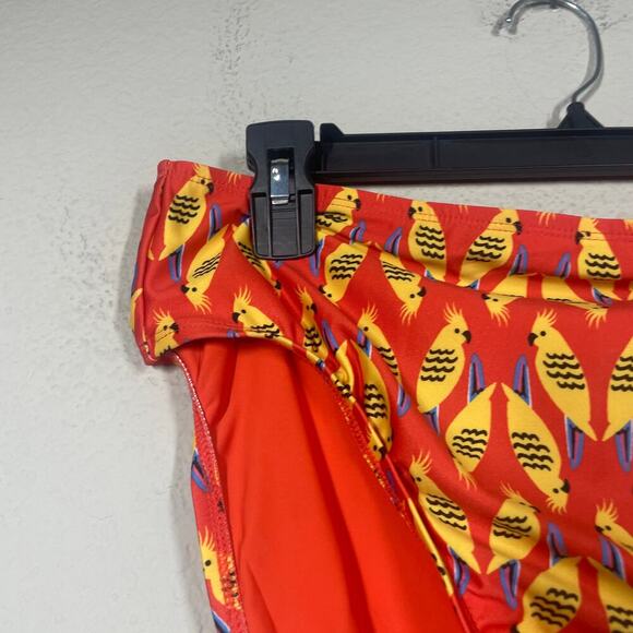ModCloth XL Franky High Waisted Bikini Bottom Swimwear Orange Yellow Birds Print - Picture 4 of 9